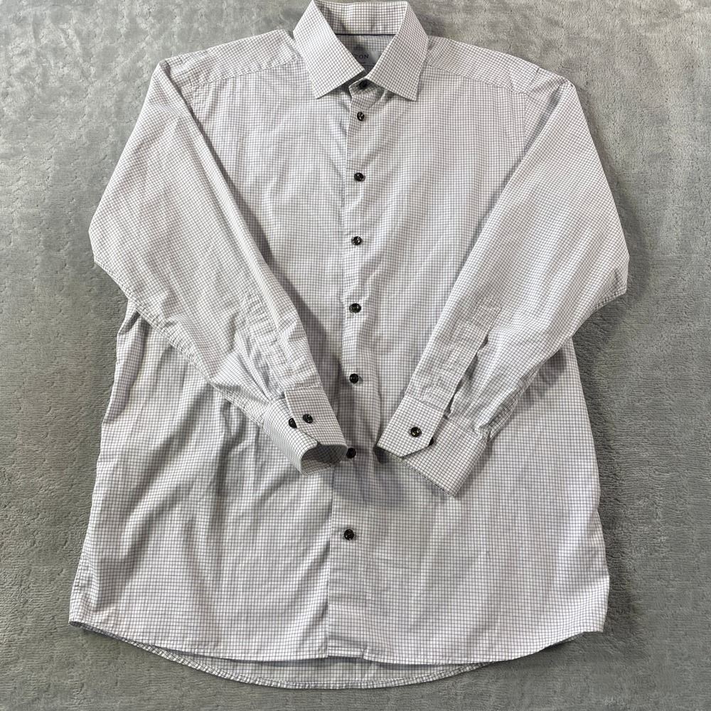 Eton Contemporary Dress Shirt Mens 16.5‎ 42 Plaid Checkered Office Career Luxury